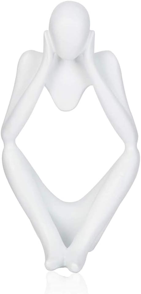 Asng Resin Thinker Style Abstract Sculpture Statue Collectible Figurines Home Office Bookshelf Desktop Decor (White,Think Deeply, Large)