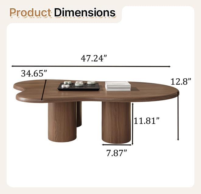 47.24" Cloud Coffee Table- Modern Cute End Table,Cartoon Coffee Table Low Center Table,Irregular Indoor Tea Table for Small Space, Living Room Walnut