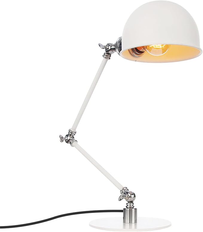 Makeup Vintage Desk Lamp, Adjustable Swing Arm Industrial Metal Task Table Lamp, Bedroom Bedside Night Light Retro Reading Lighting,White