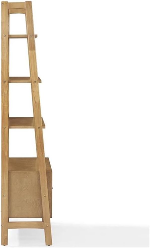 Allora 25" 4 Shelf Ladder Bookcase, Acorn Finish, MDF and Solid Hardwood, 70.13" H x 22.13" W x 15.13" D, Mid-Century Modern Style, Drawer and Fixed Shelves, Home Office or Living Room Storage