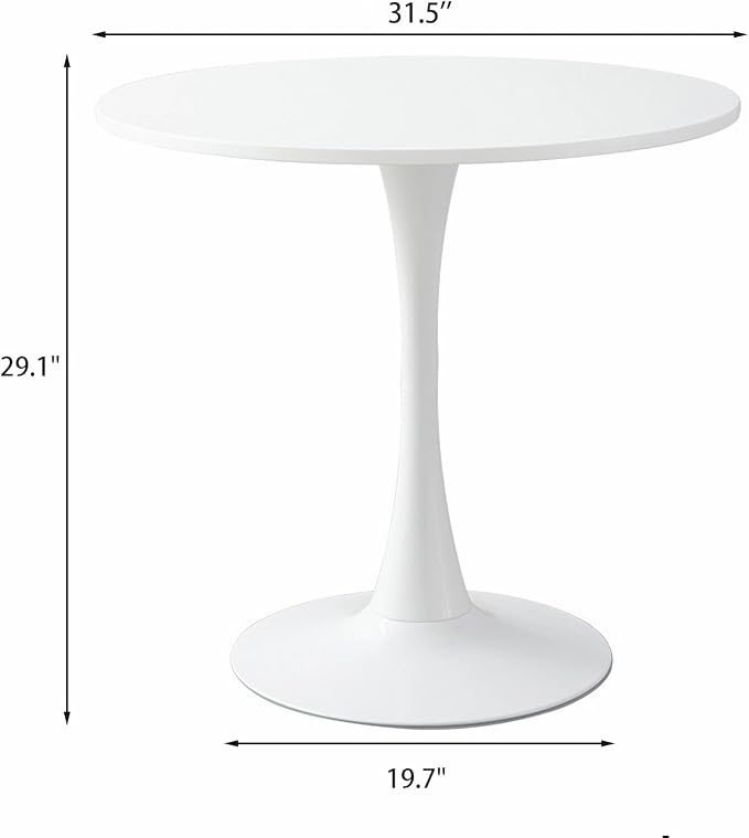 Modern 31.5" Round Tulip Dining Table White Pedestal Table for 2–4 Small Kitchen Table Apartment Breakfast Nook Mid Century Style Compact Dining Room(No Chairs)