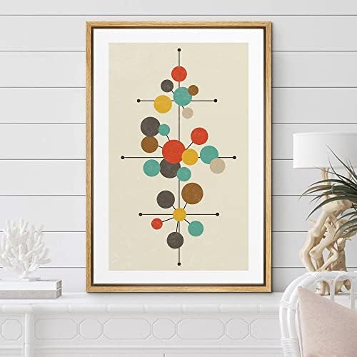 Woodrose Framed Canvas Print Wall Art Geometric Mid-Century Dot Collage Abstract Shapes Illustrations Modern Minimalist Chic Multicolor for Living Room, Bedroom, Office - 24"x36" Natural