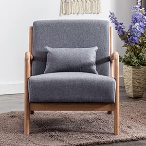 ANJ Mid Century Modern Accent Chairs Set of 2, Comfy Fabric Reading Chair with Solid Wood Frame, Easy Assembly Armchair for Living Room,Grey