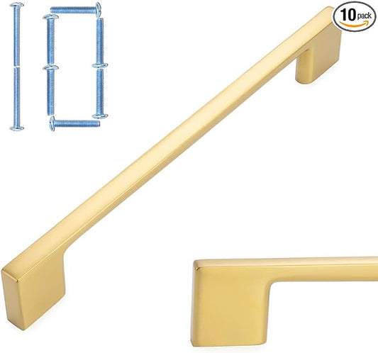 KOOFIZO 10 Pack 6-1/4 Inch Brushed Gold Kitchen Cabinet Pulls Gold Cabinet Handles Gold Cabinet Hardware for Kitchen Cabinets Drawer P01 Dresser Cupboard Bedroom Bathroom