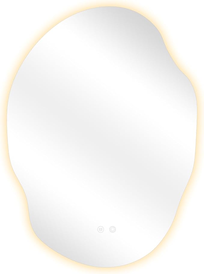 Asymmetrical Bathroom Mirror with Lights,Irregular LED Bathroom Vanity Mirror with Backlit,Anti-Fog,3 Colors and Dimmable Light with Memory,Hardwired Supported[Horizontal/Vertical] 40" H x 30" W