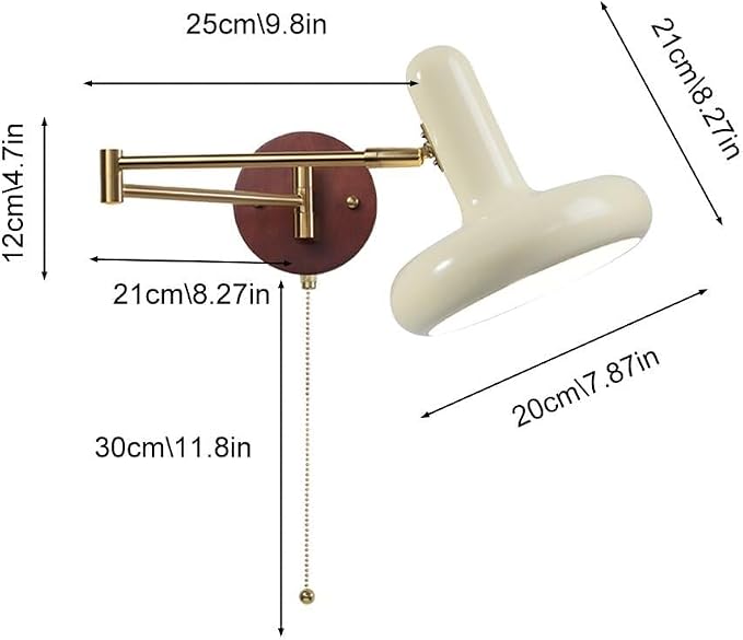 Swing Arm Wall Lamp with Pull, Retractable Vintage Sconce for Bedroom, Living Room, Office