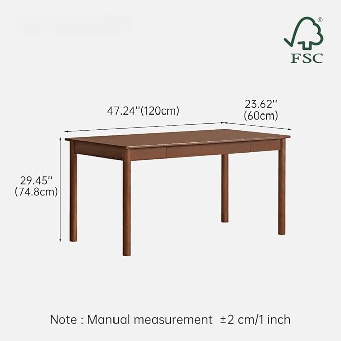 100% Solid Wood Desk, Home Office Writing Desk, Mid Century Modern Computer Desk with Drawers for Study Living Room 47" W