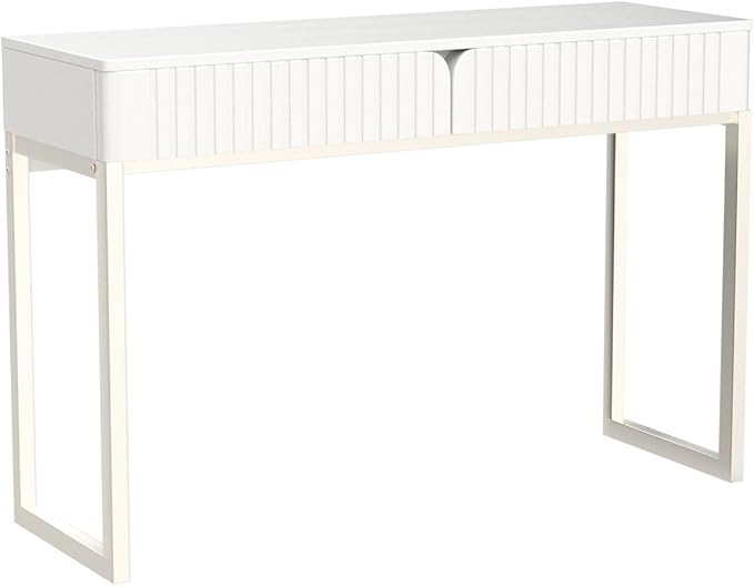 Tamworth Design Modern Multi-Purpose Desk, White & Antique Brass, 43" L x 15.75" W, 2 Large Drawers, Computer/Vanity/Study, Adult Size