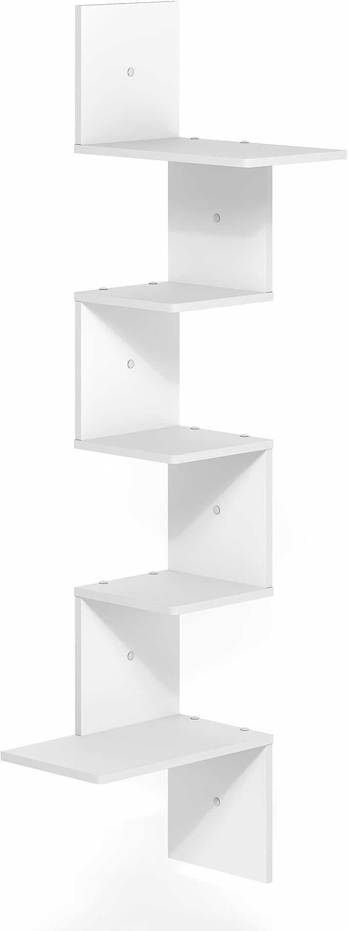 Furinno Rossi Corner Floating Shelves for Wall, 5-Tier Corner Rectangular Wall Shelf, S-Shape Radial Floating Book Shelf, Easy Assembly, for Bathroom, Bedroom, Living Room, White
