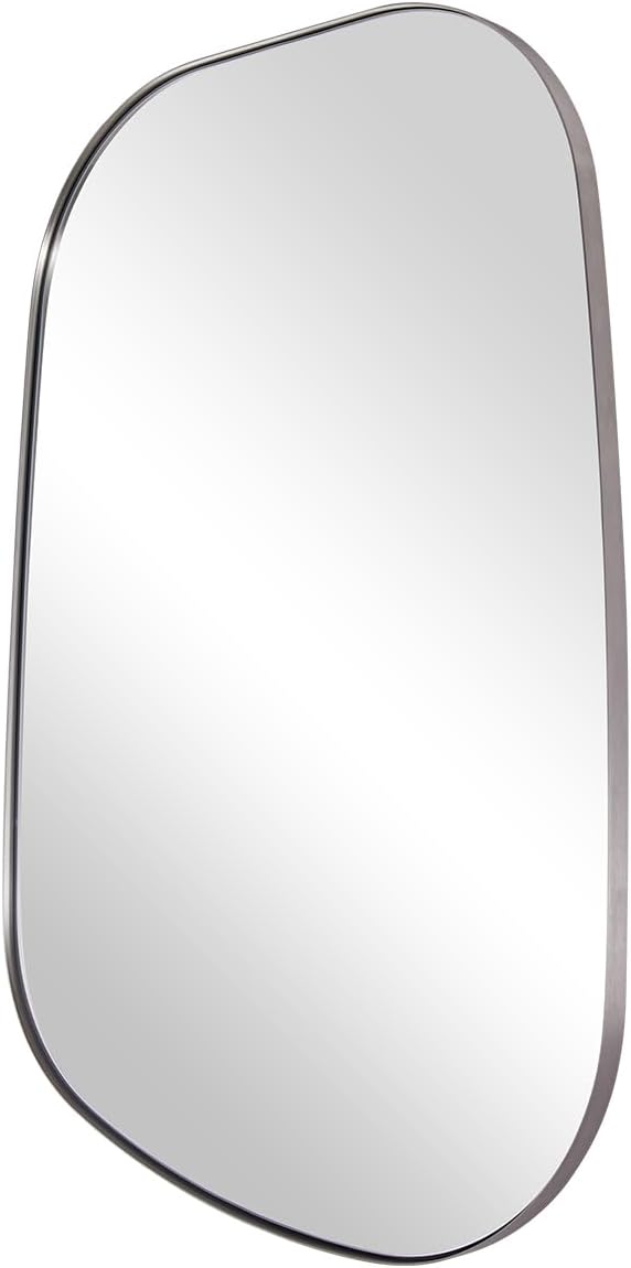 ANDY STAR 24"x40" Asymmetrical Wall Mirror，Brushed Nickel Irregular Bathroom Mirror with Stainless Steel Metal Frame, Wall-Mounted Mirror for Bathroom, Entryway (Horizontal/Vertical)