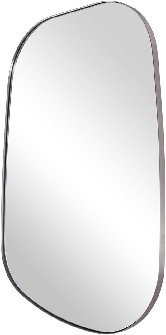 ANDY STAR 24"x40" Asymmetrical Wall Mirror，Brushed Nickel Irregular Bathroom Mirror with Stainless Steel Metal Frame, Wall-Mounted Mirror for Bathroom, Entryway (Horizontal/Vertical)