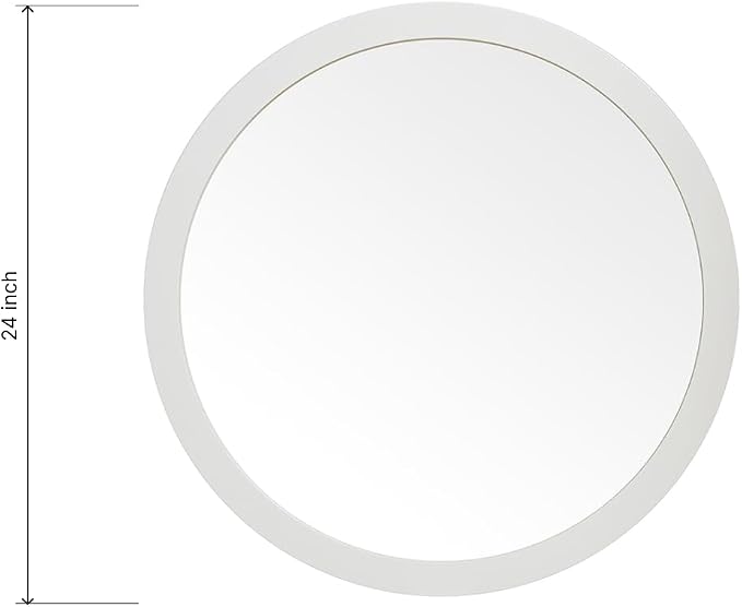 ARIEL Round Wooden Mirror 24" in White, Wood Circle Wall Mirror for Bathroom, Vanity, Entryway & Living Room Decor, Farmhouse Style