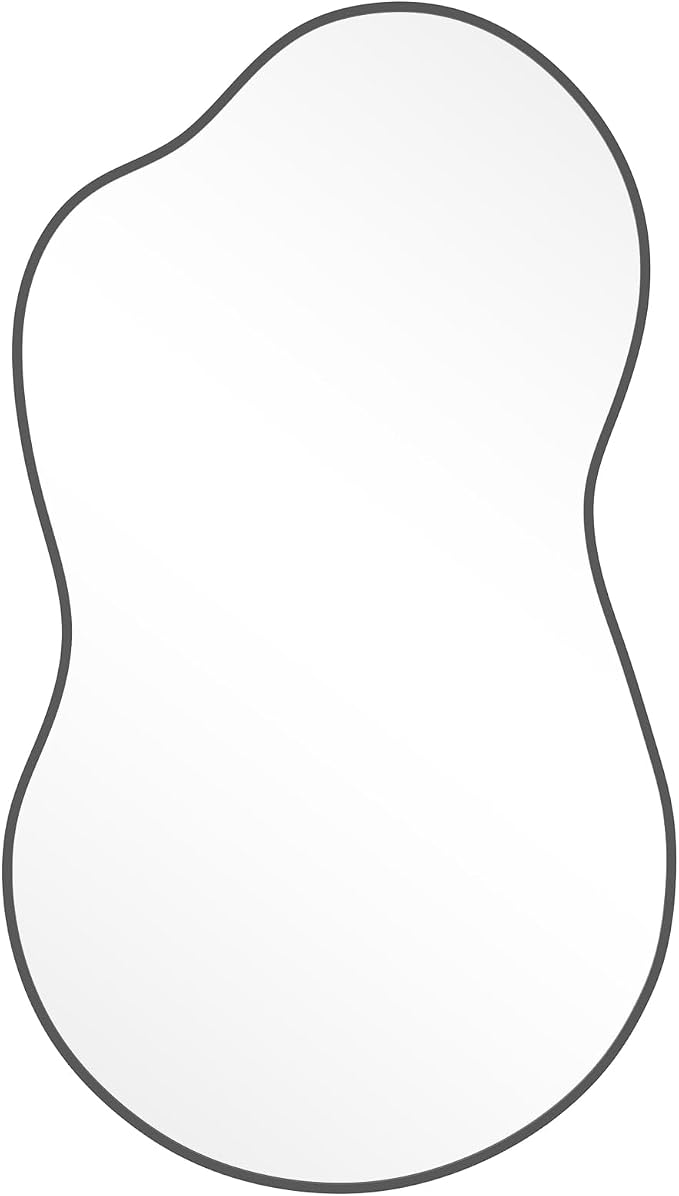 HOMECOOKIN 46" H x 26" W Irregular Wall Mirror, Asymmetrical Decorative Mirror with Black Aluminum Frame, Wavy Abstract Black Mirror, for Living Room, Bedroom, Bathroom, Entryway, Cloakroom