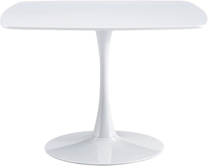 42 Inch White Square Dining Table, Mid Century Tulip Table for 4-6 People Modern Kitchen Dining Table with MDF Tabletop and Metal Pedestal Base