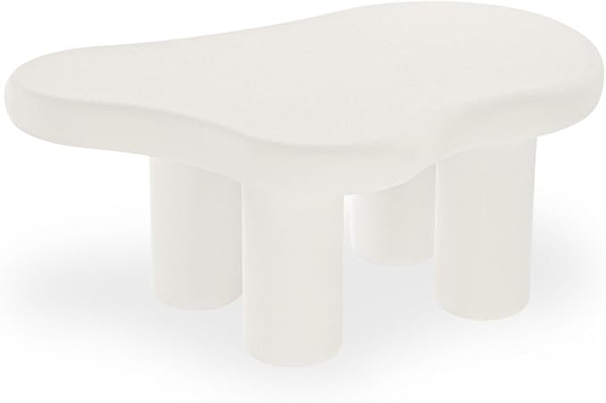 Modern Stone Cloud Coffee Table - Accent Organic-Shaped Tabletop with Textured Finish, Cloud Sofa Center Table for Living Room/Bedroom/Office (Off White)
