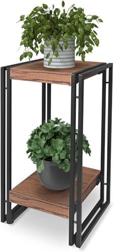 22 inch Plant Stand Table, 2 Tier Plant Shelves Indoor Flower Pots Stand Holder Modern Corner Plant Stand Rack Shelves Square Plant Tables for Office Living Room, Balcony,Brown