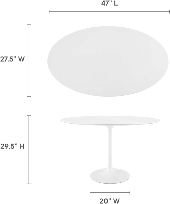 Modway Lippa 48" Mid-Century Modern Dining Table with Oval Top and Pedestal Base in White