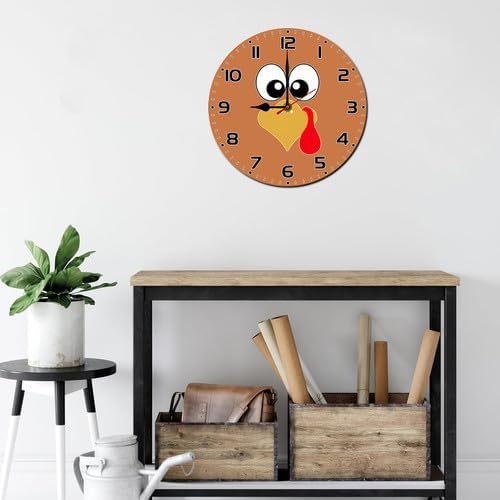 FemiaD Turkey Wall Clock 10inch Silent Non-Ticking Battery Operated Quartz Round Wooden Wall Clock Decorative for Kitchen Bedroom Living Room Home Decor