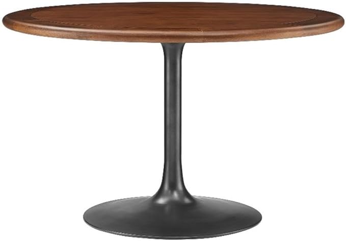 Modway Lippa 48 Inch Round Wood Dining Table with Metal Pedestal in Black Walnut - Modern Industrial Dining Table for 4 People - Solid Wood Tulip Kitchen Table