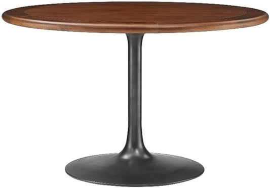 Modway Lippa 48 Inch Round Wood Dining Table with Metal Pedestal in Black Walnut - Modern Industrial Dining Table for 4 People - Solid Wood Tulip Kitchen Table