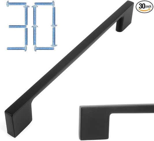 KOOFIZO 30 Pack 6-1/4 Inch Matte Black Kitchen Cabinet Pulls Black Cabinet Handles Black Cabinet Hardware for Kitchen Cabinets Drawer P01 Dresser Cupboard Bedroom Bathroom