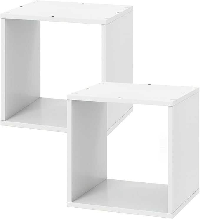 2 Stackable Cubes Bookcase, Wooden Cubby Storage Organizer with Anti-Tipping Device, Small Book Shelf for Small Space, Combination Square Bookshelf Cubes (1, White)