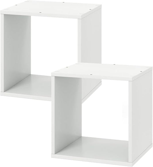 2 Stackable Cubes Bookcase, Wooden Cubby Storage Organizer with Anti-Tipping Device, Small Book Shelf for Small Space, Combination Square Bookshelf Cubes (1, White)