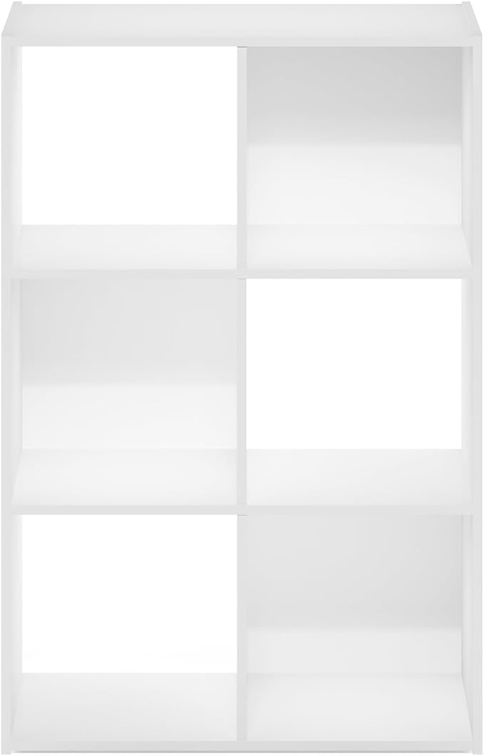 Furinno PELLI Book Shelf, 6-Cube Bookshelf with Open & Closed Back Cubes, 3 x 2 Storage Organizer Cabinet, 11.6 x 24.2 x 35.9, for Living Room, Bedroom, Home Office, White