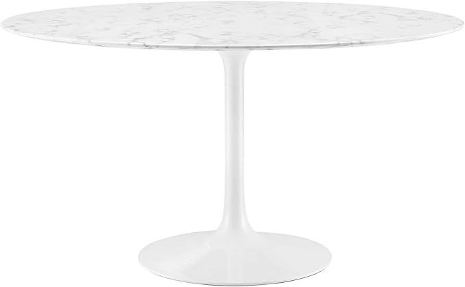 Modway Lippa Round 54" Mid-Century Modern Artificial Marble Dining Table in White