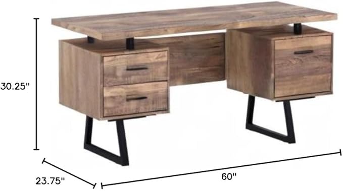 Monarch Specialties Computer Desk with Drawers - Contemporary Style - Home & Office Computer Desk with Metal Legs - 60"L (Brown Reclaimed Wood Look)