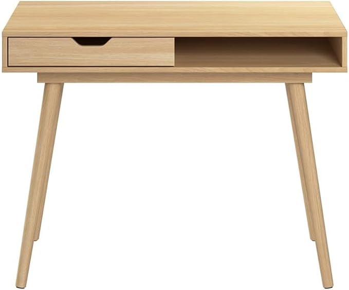Bush Home Nora 40W Writing Desk in Natural Oak | Compact Writing Table with Storage, Workstation for Home Office or Study Room