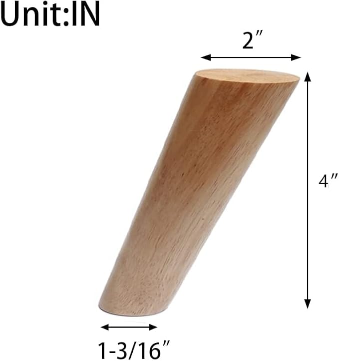 Round Solid Wood Furniture Legs Sofa Replacement Legs Perfect for Mid-Century Modern/Great IKEA hack for Sofa, Couch, Bed, Coffee Table (4 Inches,Set of 4, Original Wood Color)