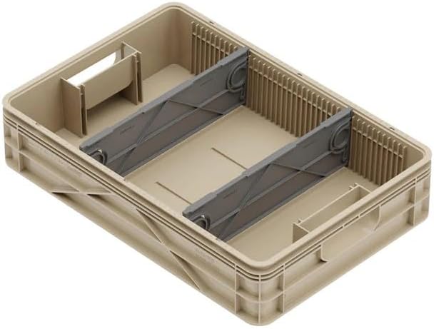 SIDIO Quarter Crate 4 Pack of Stackable Storage Bins - Organizer Bins with Dividers for Garage Organization, Home Storage - Heavy Duty Plastic Containers - 19.16” x 12.75”x 4.57” (Tan)
