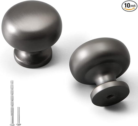 YAGU 10 Pack Gunmetal Grey Kitchen Drawer Knobs 1.1 inch Solid Round Dark Gray Cabinet pulls Zinc Alloy Furniture Black Nickel Hardware for Dresser Cupboard Closet Wardrobe