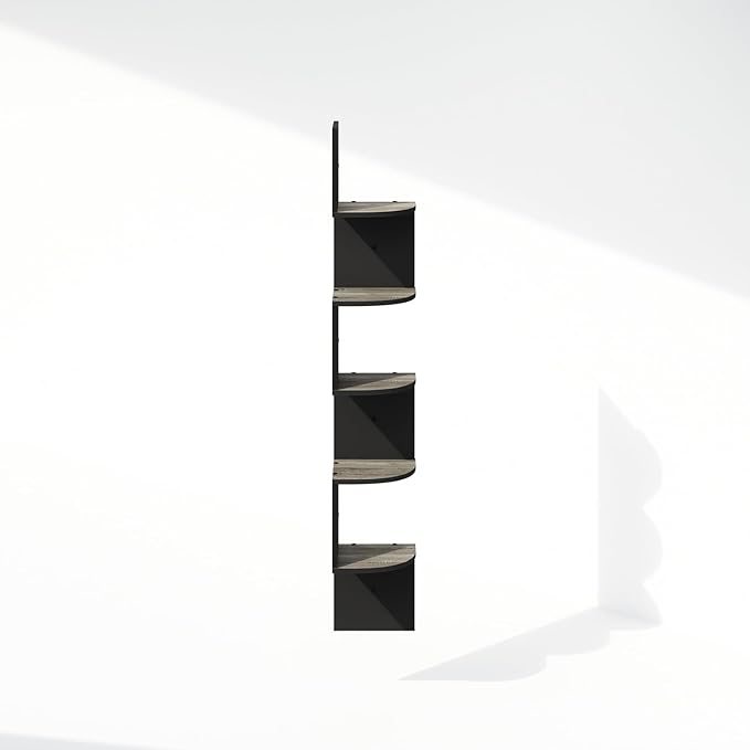 Furinno Rossi 5-Tier Floating Corner Shelf for Wall, Corner Zigzag Shelf Wall Mounted, Radial Wall Mount Shelves, for Home Office, Living Room, Bedroom, Bathroom, French Oak