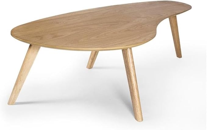 Pemberly Row Coffee Table, 47"W x 23"D x 15"H, Curved Top, Tapered Splayed Legs, Solid Wood Base, Natural Oak Veneer, Mid-Century Modern Style, Artistic Living Room Accent, Minimal Assembly Required
