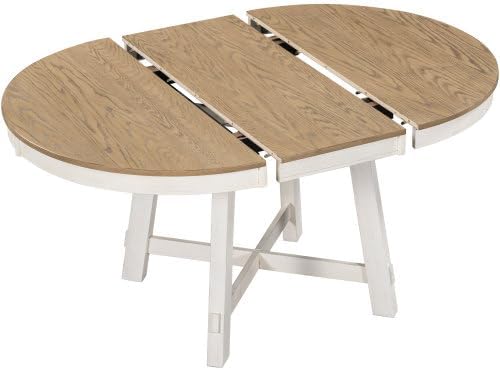 Bellemave 42"-58" Extendable Dining Table for 4-6, Solid Wood Oval Dining Kitchen Table with Removable Leaf, Farmhouse Circle Desk for Kitchen Living Room Space Saving (Natural+White)