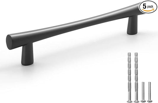 YAGU Black Nickel Cabinet Pulls 5 Pack, 5 inch (128mm) Hole Center Kitchen Drawer Handles Dark Grey Zinc Alloy Hardware for Cupboard Dresser Closet Wardrobe Vanity