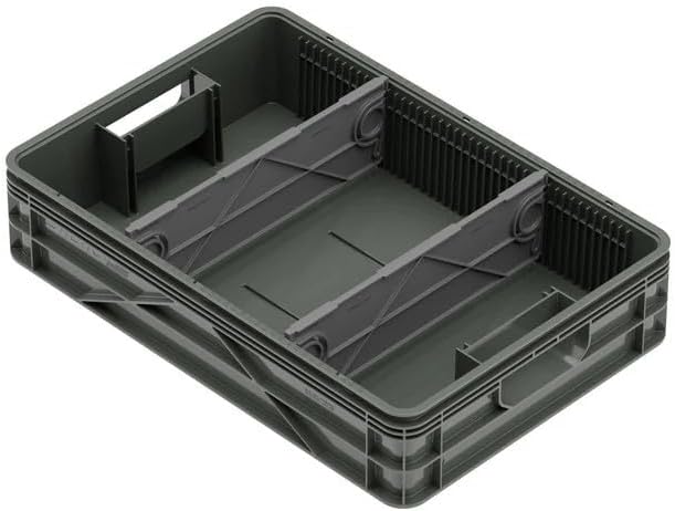 SIDIO Quarter Crate 4 Pack of Stackable Storage Bins - Organizer Bins with Dividers for Garage Organization, Home Storage - Heavy Duty Plastic Containers - 19.16” x 12.75”x 4.57” (Stealth)