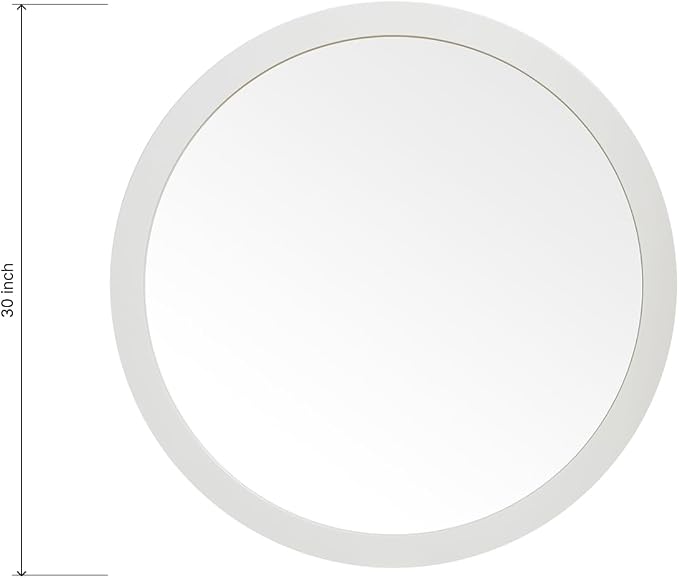 ARIEL Round Wooden Mirror 30" in White, Wood Circle Wall Mirror for Bathroom, Vanity, Entryway & Living Room Decor, Farmhouse Style