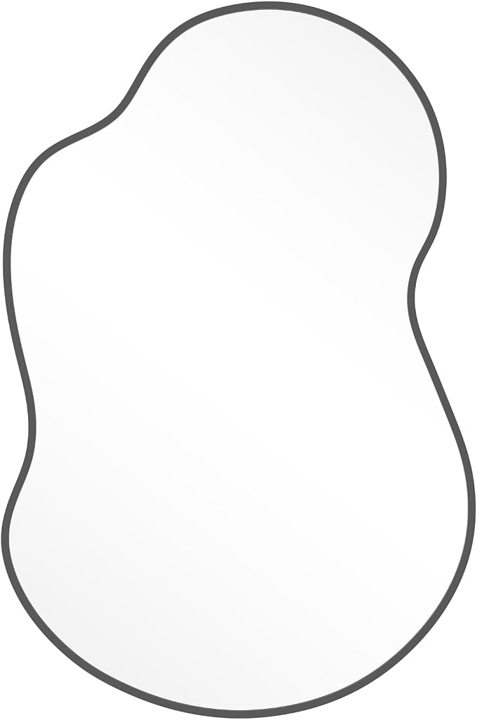 HOMECOOKIN 36" H x 24" W Irregular Wall Mirror, Asymmetrical Decorative Mirror with Black Aluminum Frame, Wavy Abstract Black Mirror, for Living Room, Bedroom, Bathroom, Entryway, Cloakroom