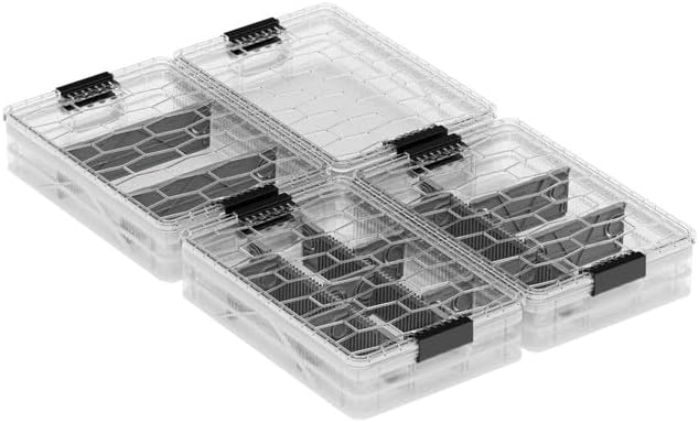 SIDIO Quarter Crate 4 Pack of Stackable Storage Bins - Organizer Bins with Dividers for Garage Organization, Home Storage - Heavy Duty Plastic Containers - 19.16” x 12.75”x 4.57” (Clear)