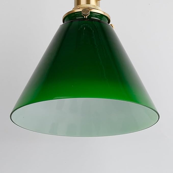 Adjustable Brass Swing Arm Wall Light - Retro Green Glass with Zip Switch, Perfect for Bedroom Bedside Reading, E27 Compatible, Vintage Style Lighting
