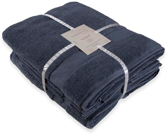 Maisonette Elegance 100% Organic Cotton Turkish Bathroom Towels Set, Ideal Quick Dry Luxury Washcloths, Hand & Large Luxury Bath Towels for Shower (6 Pack), Dark Blue (Mineral)