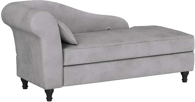 Chaise Lounge Chair Indoor with Storage, Upholstered Chaise Lounge with Left Armrest Recliner Sofa Chair for Living Room Bedroom Office Gray Chenille