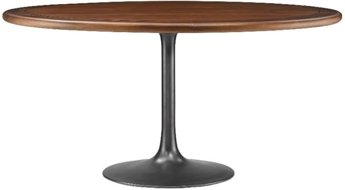 Modway Lippa 60 Inch Round Wood Dining Table with Metal Pedestal in Black Walnut - Modern Industrial Dining Table for 6 People - Solid Wood Tulip Kitchen Table