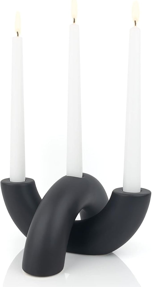 Taper Candle Holder Set - Candle Stick Holders for Dining Room Table, Entryway Table, or Fireplace Mantel - Modern Candelabra Home Decor (Black)