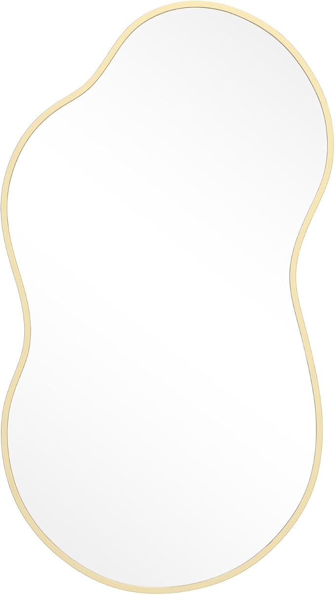 HOMECOOKIN 36" H x 20" W Irregular Wall Mirror, Asymmetrical Decorative Mirror with Gold Aluminum Frame, Wavy Abstract Gold Mirror, for Living Room, Bedroom, Bathroom, Entryway, Cloakroom