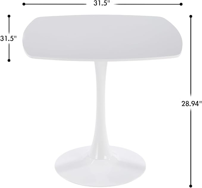 31.5" White Square Dining Table, Mid Century Tulip Table for 2-4 People,Kitchen Dining Table with MDF Tabletop and Pedestal Base