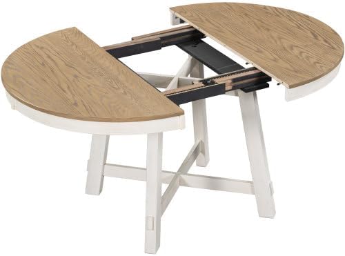 Bellemave 42"-58" Extendable Dining Table for 4-6, Solid Wood Oval Dining Kitchen Table with Removable Leaf, Farmhouse Circle Desk for Kitchen Living Room Space Saving (Natural+White)